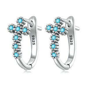 Cercei din argint Blue Studded Cross imagine