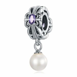 Talisman din argint Purple Flower Pearl Drop imagine