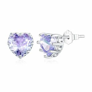 Cercei din argint Light Purple Crystal Heart imagine