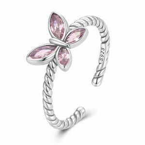 Inel reglabil din argint Pink Crystal Butterfly imagine