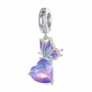 Talisman din argint Purple Butterfly Heart imagine