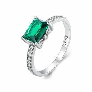 Inel din argint Rectangle Green Gem imagine