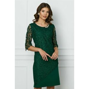 Rochie Malvina verde din dantela cu accesoriu la decolteu imagine