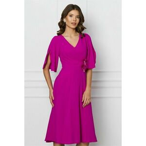 Rochie Iulia fucsia cu aplicatii florale in talie imagine