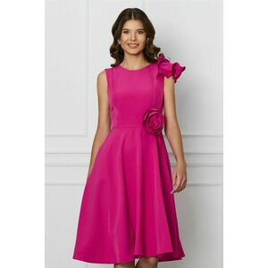 Rochie MBG fucsia cu floare in talie si volanas pe un umar imagine