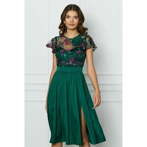 Rochie DY Fashion verde cu trandafir si dantela la bust imagine