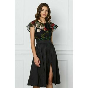 Rochie DY Fashion neagra cu trandafir si dantela la bust imagine