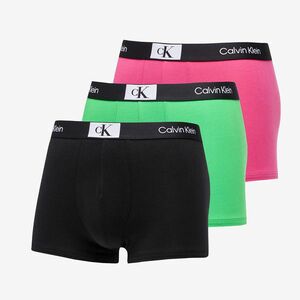 Calvin Klein 96 Cotton Stretch Trunk 3-Pack Island Green/ Black/ Fuschia Rose imagine