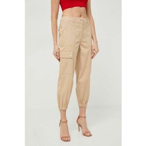 MICHAEL Michael Kors pantaloni femei, culoarea bej, fason cargo, high waist imagine