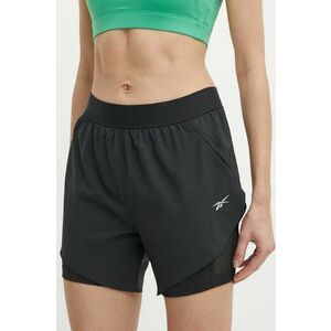 Reebok pantaloni scurți de alergare culoarea negru, neted, high waist, 100075412 imagine