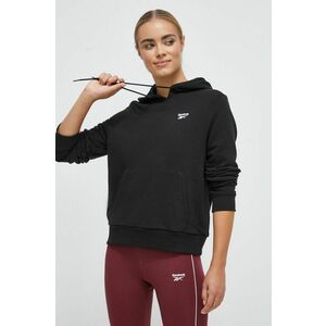 Reebok bluza femei, culoarea negru, cu glugă, neted imagine