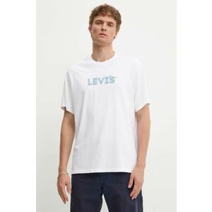 Levi's tricou din bumbac barbati, culoarea alb, cu imprimeu imagine