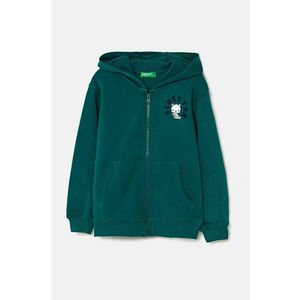 United Colors of Benetton hanorac de bumbac pentru copii culoarea verde, cu glugă, modelator, 3J68G5034 imagine