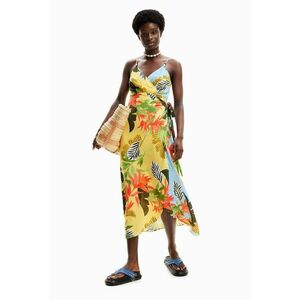 Rochie de plaja cu imprimeu tropical si model petrecut imagine