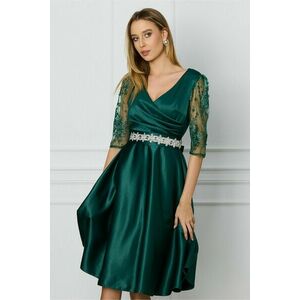 Rochie Ella Collection Adria verde cu dantela si paiete si cordon in talie imagine