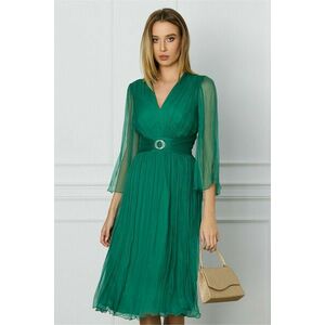 Rochie Ginette verde fistic din matase naturala cu accesoriu in talie imagine