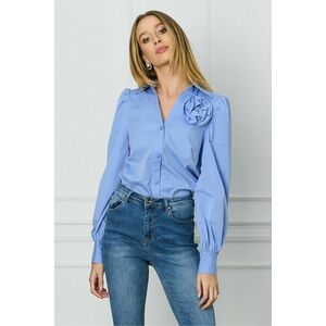 Camasa DY Fashion bleu cu trandafir la bust imagine