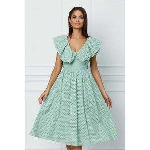 Rochie Dy Fashion verde mint din ghipura cu volane la bust imagine