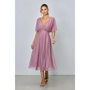 Rochie midi eleganta, rosie, cu maneci trei-sferturi imagine