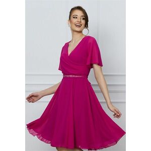 Rochie Ella Collection Amy magenta cu pliuri la bust si cordon in talie imagine