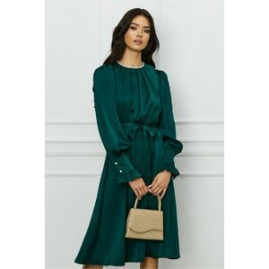 Rochie DY Fashion verde cu perle si cordon in talie imagine