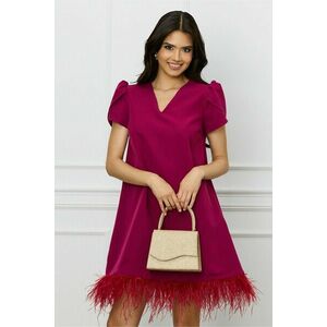 Rochie DY Fashion magenta cu pene la baza si umeri bufanti imagine