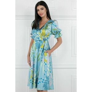 Rochie MBG bleu cu imprimeu floral turcoaz si verde imagine