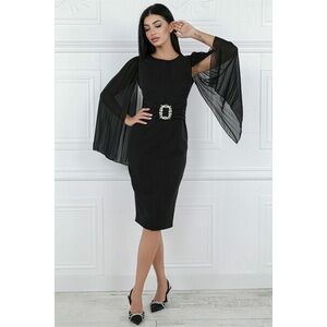 Rochie MBG neagra cu maneci din voal si accesoriu in talie imagine