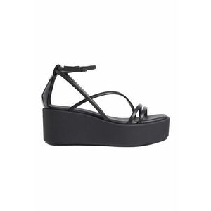 Sandale din piele si piele lacuita cu talpa wedge imagine