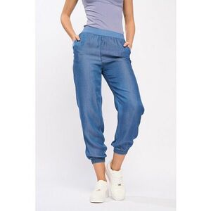 Pantaloni crop conici din chambray imagine