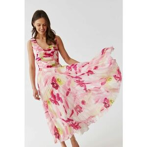 Rochie eleganta, roz-pal, cu imprimeu floral imagine