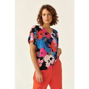 Bluza cu maneca scurta, imprimeu floral si decolteu in V imagine