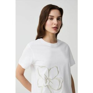 Tricou de bumbac cu broderie florala imagine