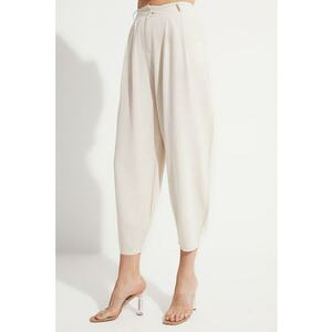 Pantaloni crop cu croiala balon din amestec de in imagine