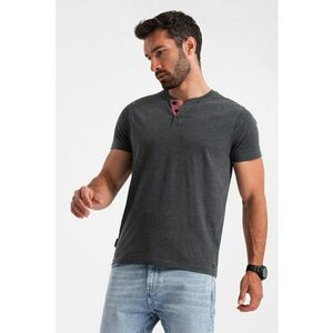 Tricou cu model uni si decolteu henley imagine