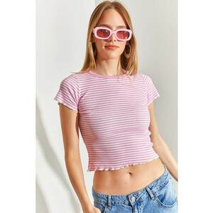 Tricou crop cu model in dungi imagine