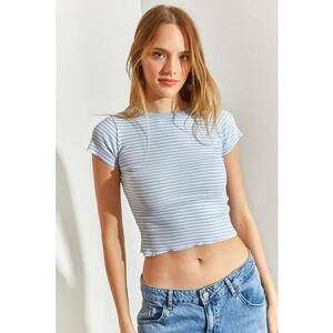 Tricou crop cu model in dungi imagine