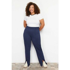 Pantaloni plus size de bumbac cu croiala ampla si terminatii cu fermoar imagine