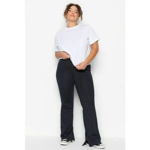 Pantaloni evazati plus size cu dungi inguste si slituri pe glezne imagine