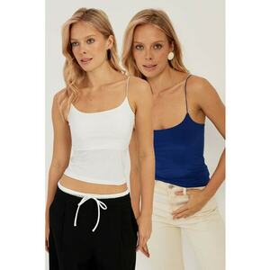 Set de top-uri crop slim fit cu bretele subtiri - 2 piese imagine