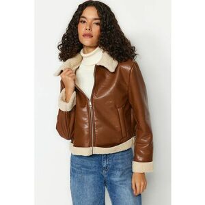 Jacheta de piele ecologica cu garnituri de blana shearling sintetica imagine