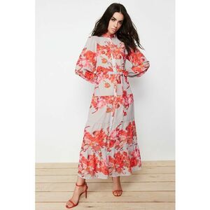 Rochie maxi cu model floral si cordon in talie imagine