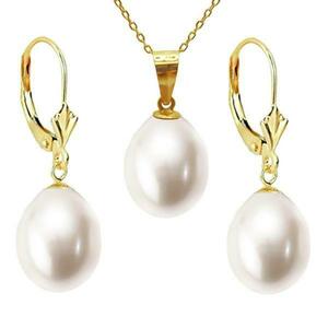 Set Aur Galben de 14k cu Perle Naturale Premium Albe, Rare, Forma Lacrima, de 11/9 mm, Kaskadda imagine