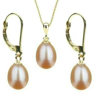 Set Aur 14k si Perle Naturale Teardrops Crem, Kaskadda imagine