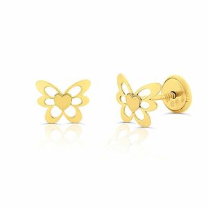 Cercei din aur 14k pentru copii Butterfly Wing Hearts imagine