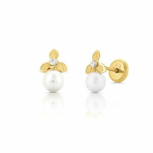 Cercei din aur 14K pentru copii Pearls and Flowers imagine