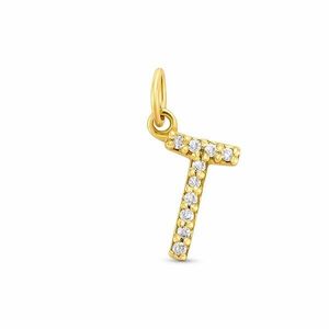 Pandantiv din aur 14K Letter T with diamonds imagine