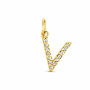 Pandantiv din aur 14K Letter V with diamonds imagine