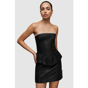 AllSaints rochie de piele WL068Z CASSIE LEA RUFFLE DR culoarea negru, mini, mulata imagine