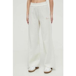 Karl Kani pantaloni de bumbac culoarea bej, lat, high waist imagine